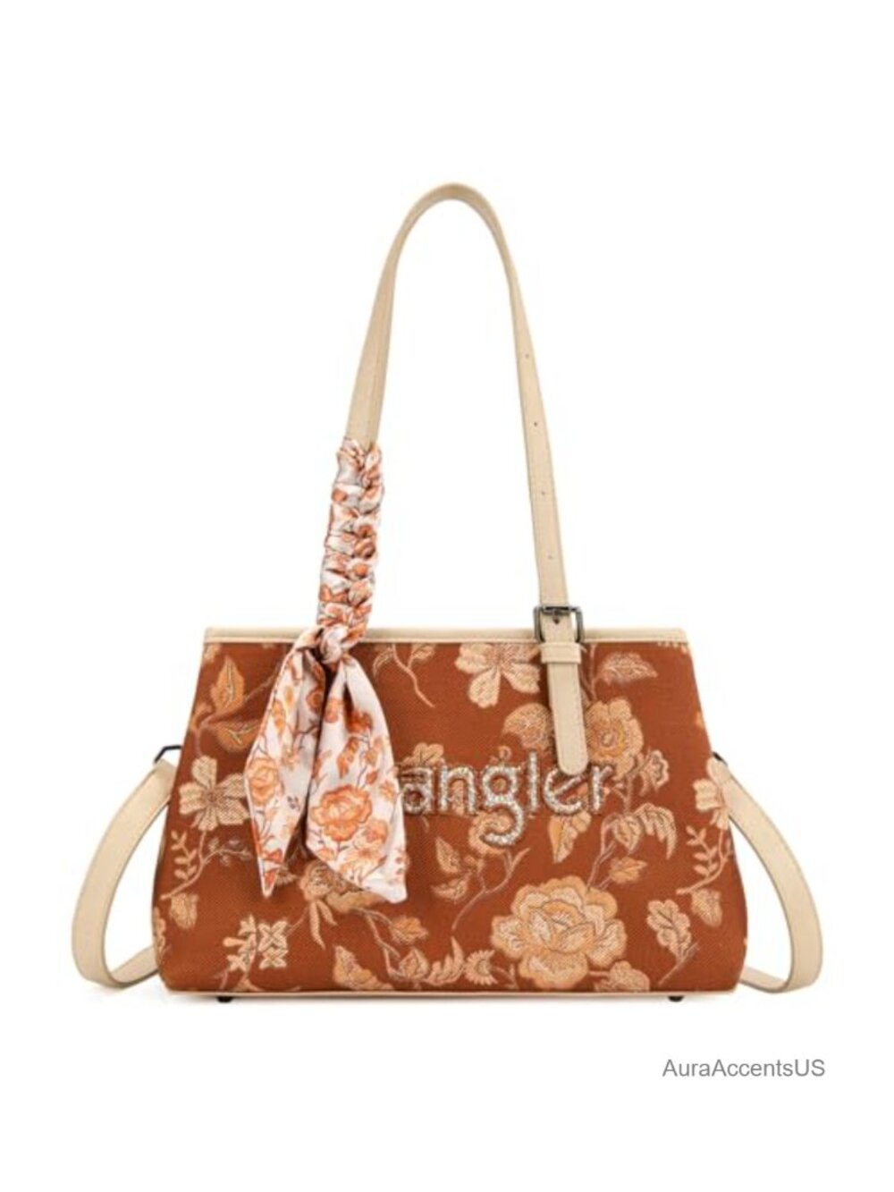 Wrangler Floral Whisper Satchel PU Leather Crossbody Bag with Scarf